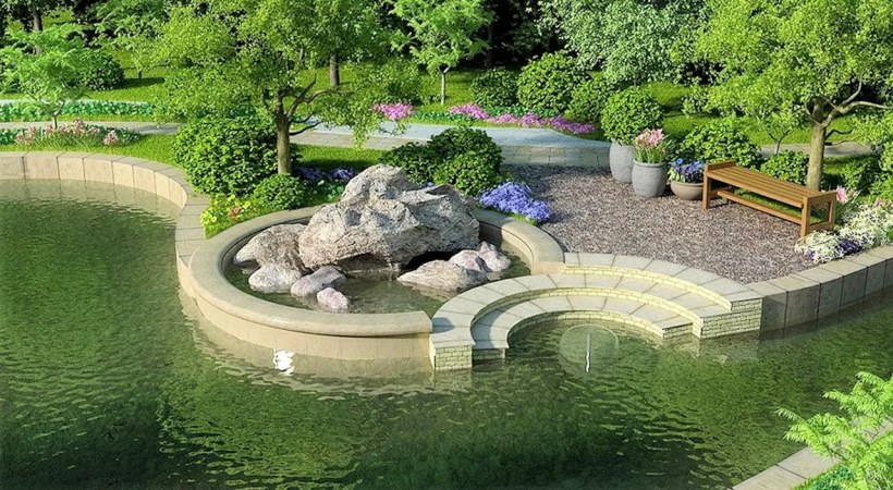 Современный парк с прудом