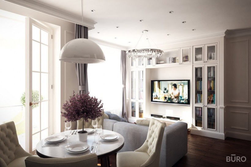 Кухня-гостиная в американском стиле в квартире