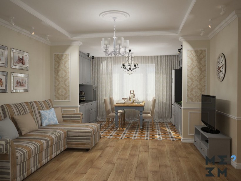 Гостиная с обеденной зоной 18 кв