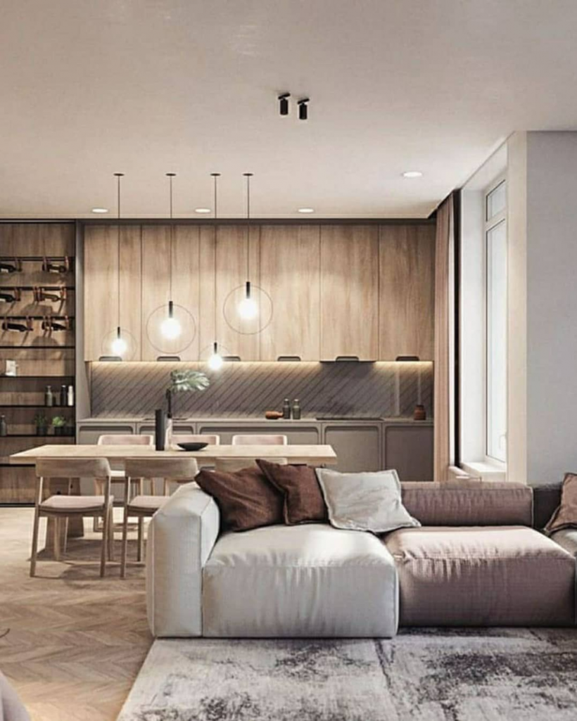 Кухня-гостиная в стиле лофт светлая