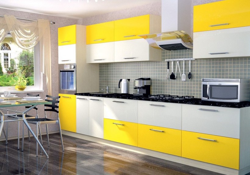 Бело желтая кухня
