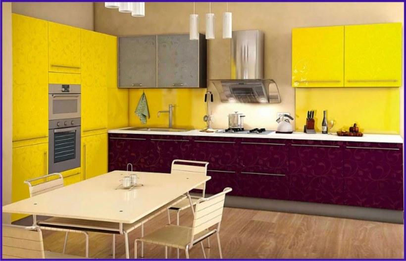 Желто сиреневая кухня