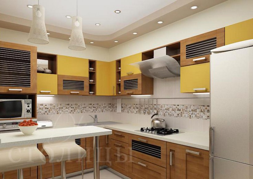 Кухня в бежево желтом коричневых цвете