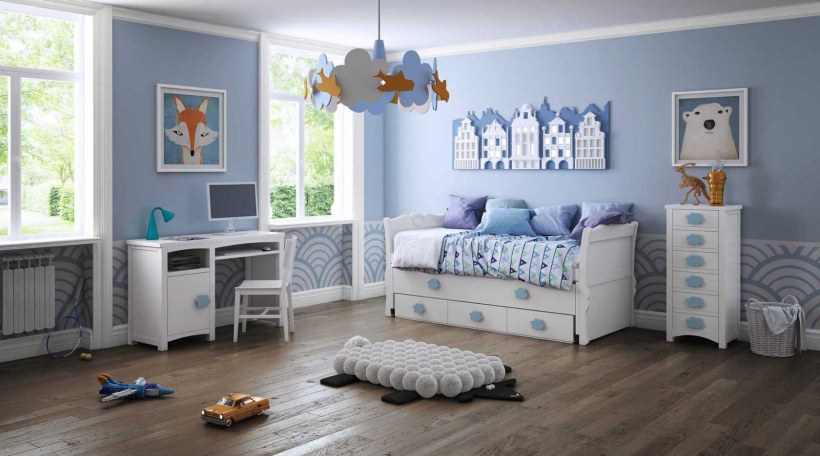 Бело голубая детская комната