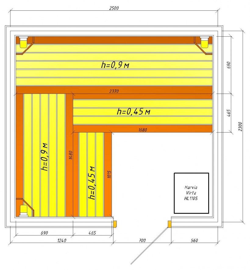 Размер парилки 2.2 на 2.6