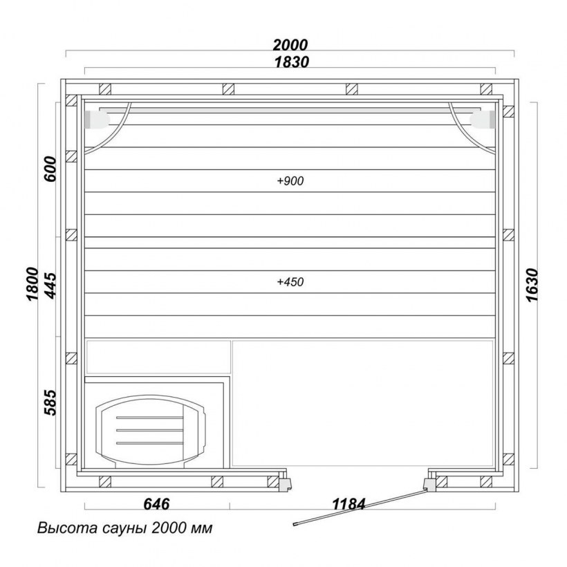 Парилка 1500 на 2000 чертеж