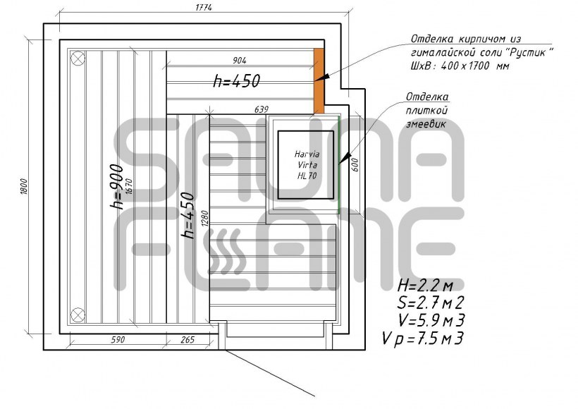 Высота потолка в парной