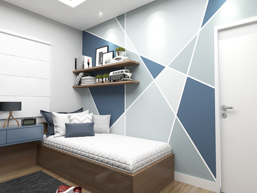 Покраска стен в спальне варианты геометрия