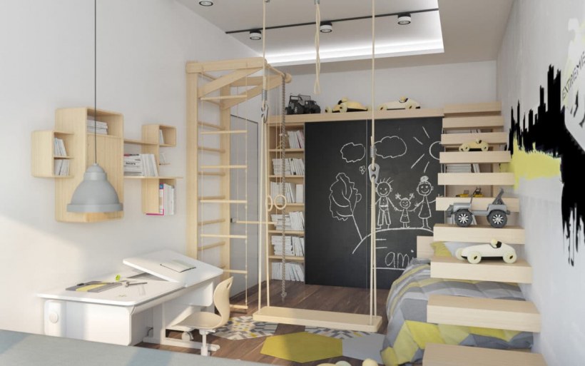 Шведская стенка в интерьере детской комнаты