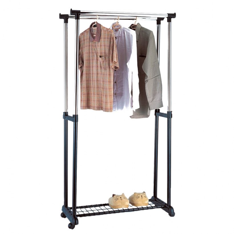 Вешалка напольная gr-03a (2 перекладины, с сеткой внизу), размер: 75*42*90-160см