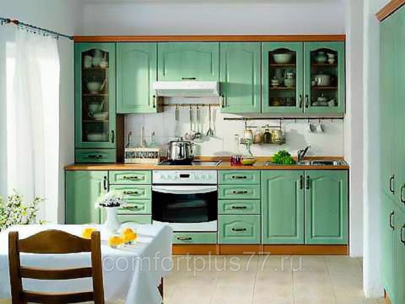 Угловая кухня фисташкового цвета