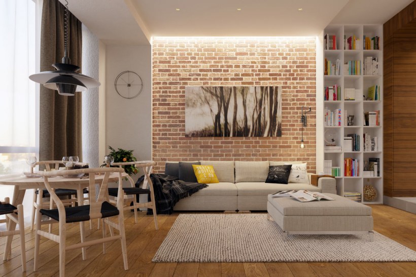 Гостиная в стиле лофт светлая