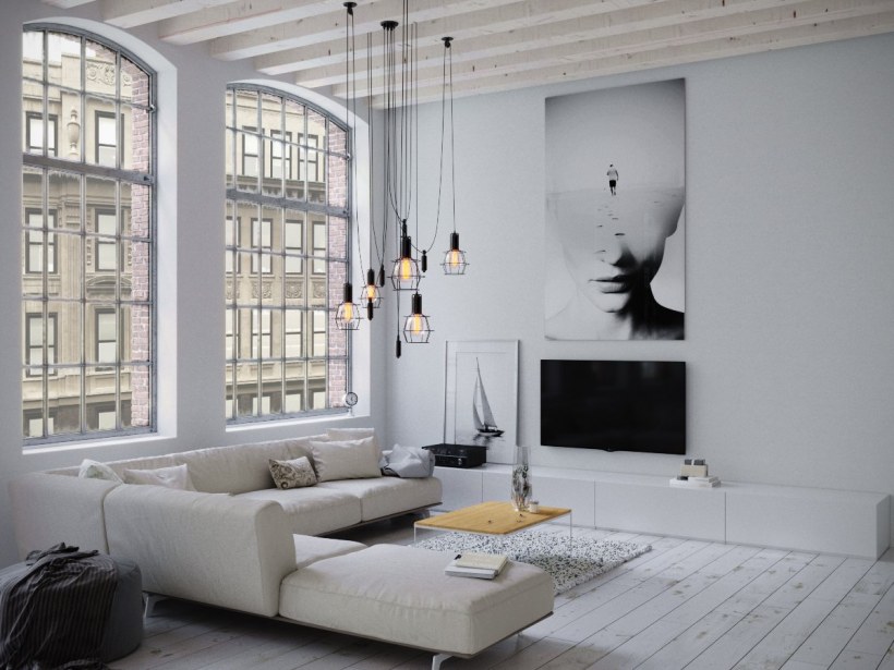 Интерьер лофт в светлых тонах