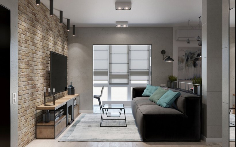 Гостиная с элементами лофта