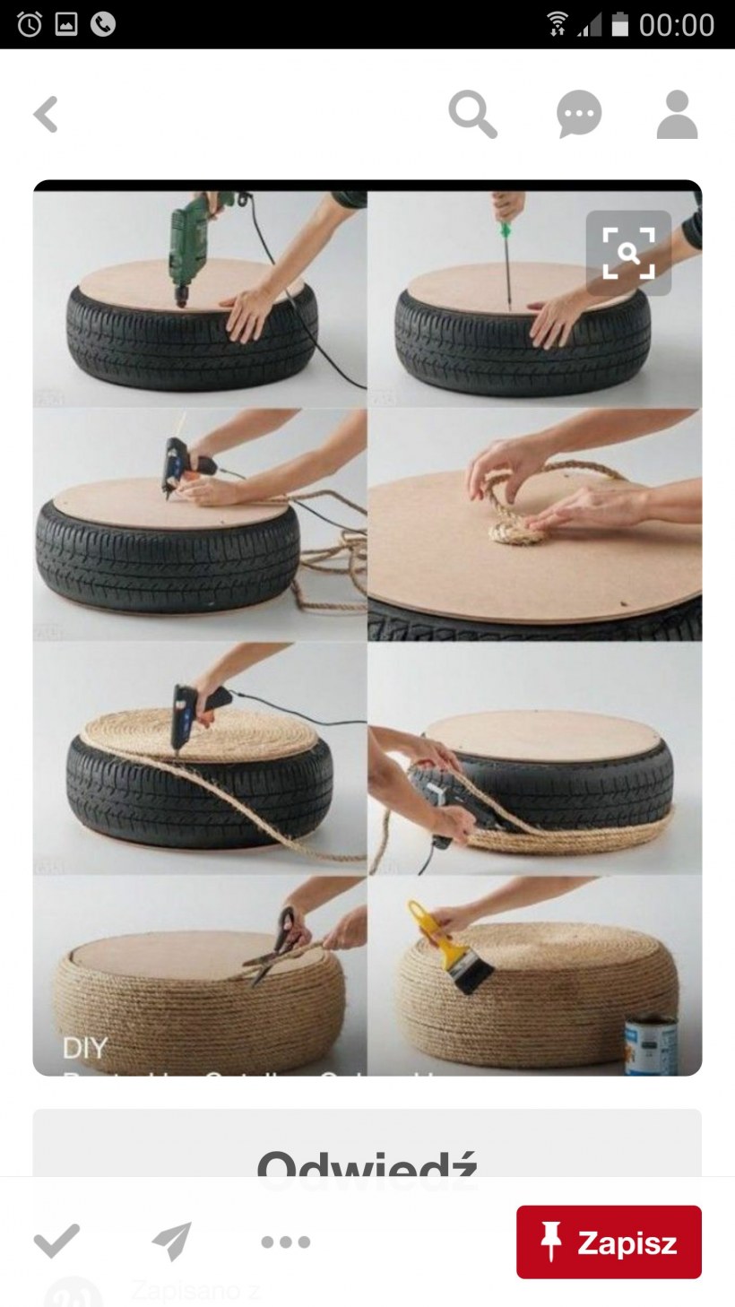 Пуф из шины и веревки