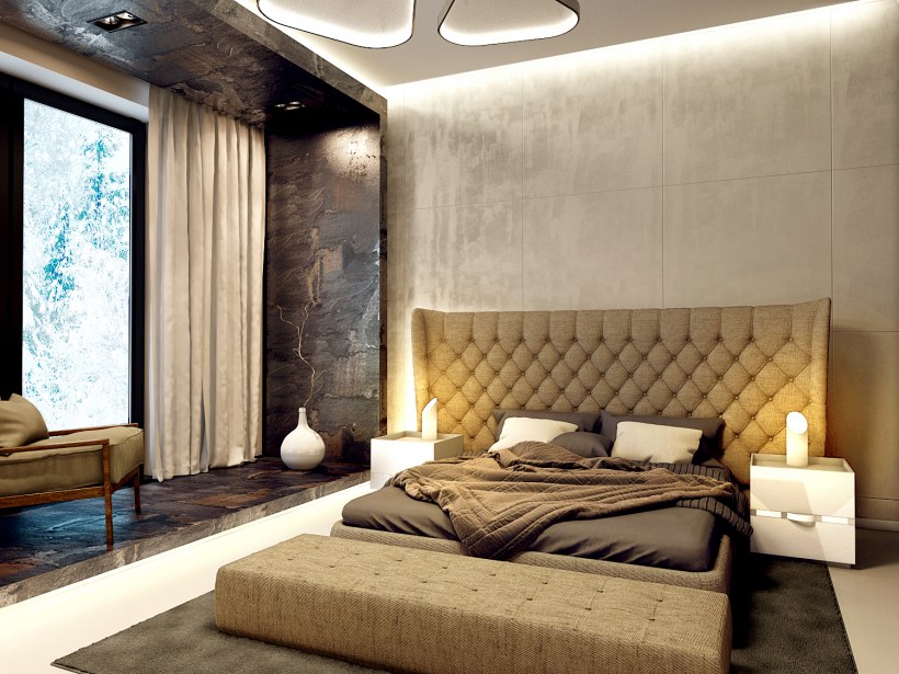 Интерьеры спален в загородных домах в современном стиле