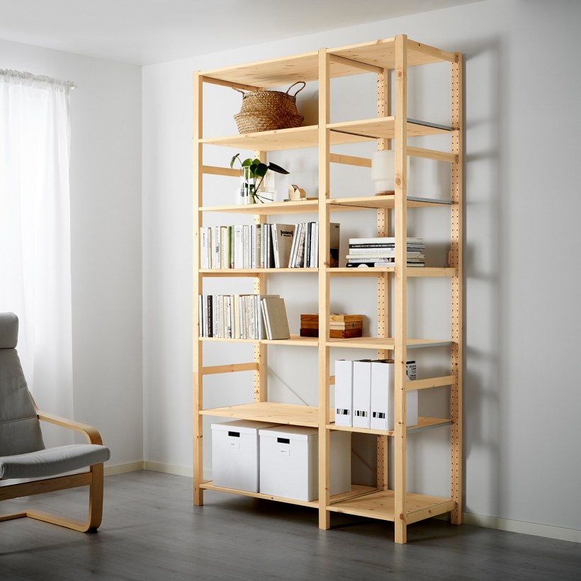 Ивар модуль д/хранения/складной стол, сосна, 80x30-104x155 см