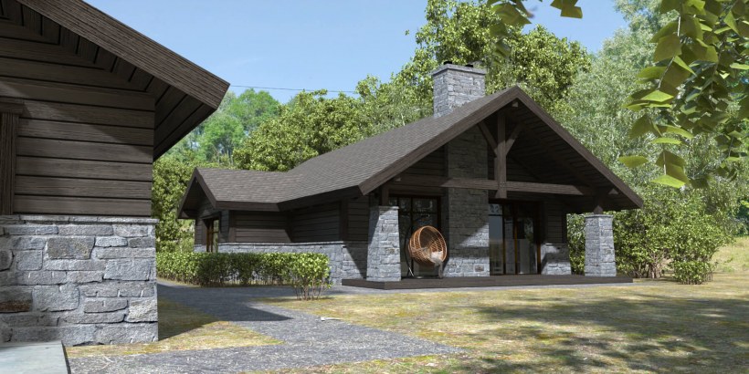 Дом в стиле Шале с четырехскатной крышей