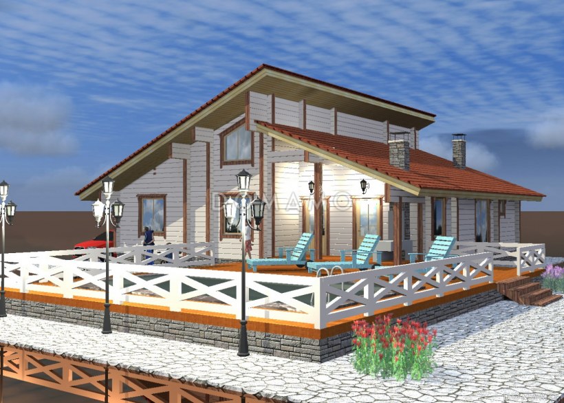 Современный дом с двухскатной крышей