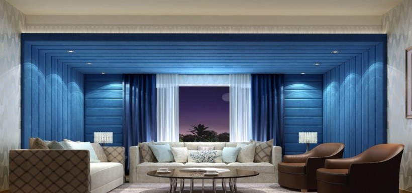 Голубые рейки в интерьере