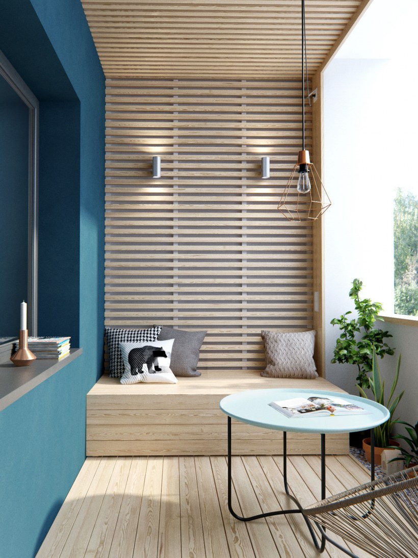 Отделка лоджии рейками