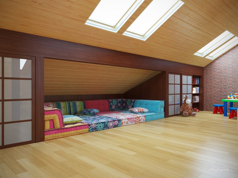 Планировка мансарды с двускатной крышей