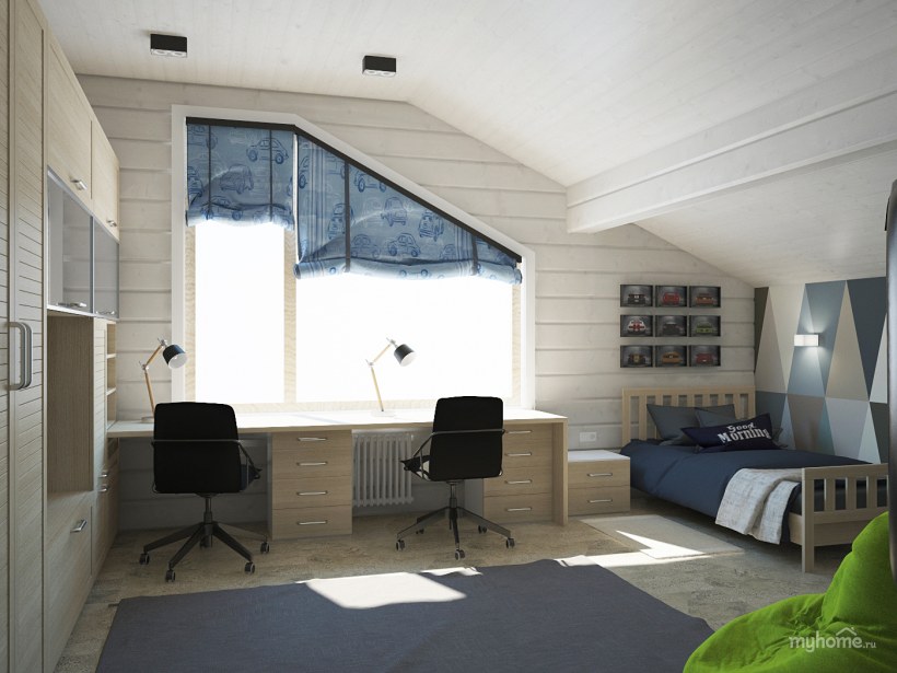 Интерьер двухскатной мансарды