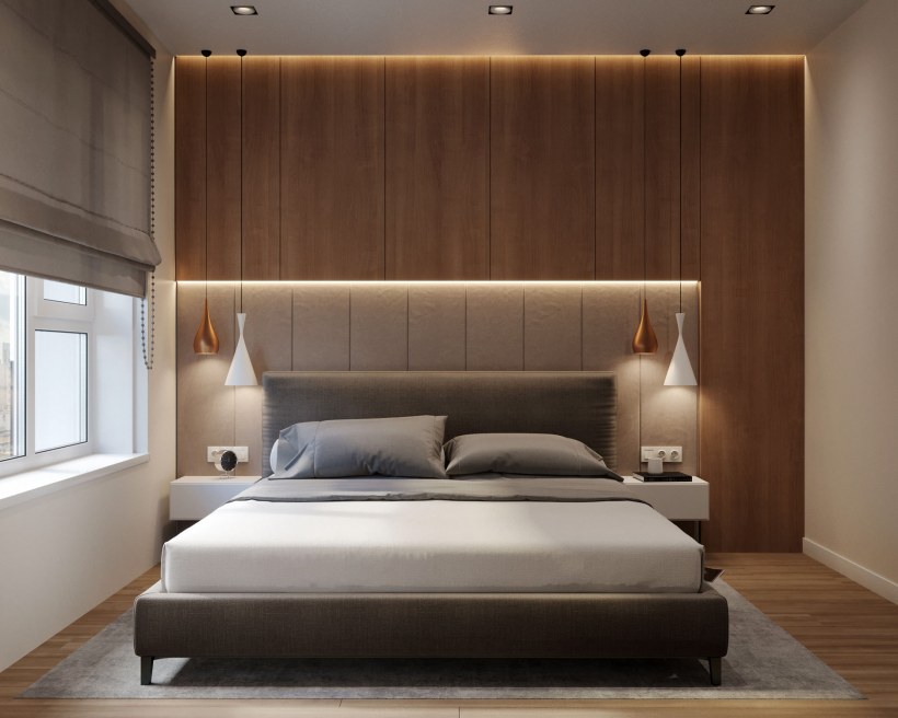 Спальни декор с шкафом вокруг кровати