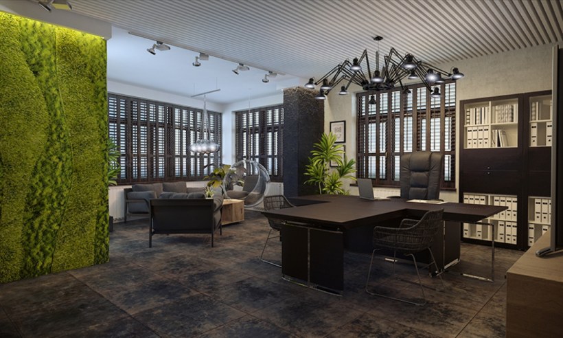 Современный интерьер офиса строительной компании