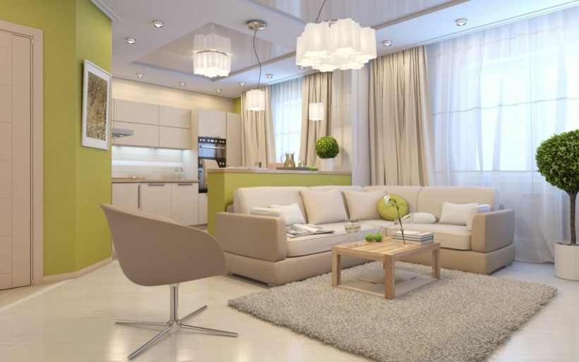 Уютная гостиная в светлых тонах