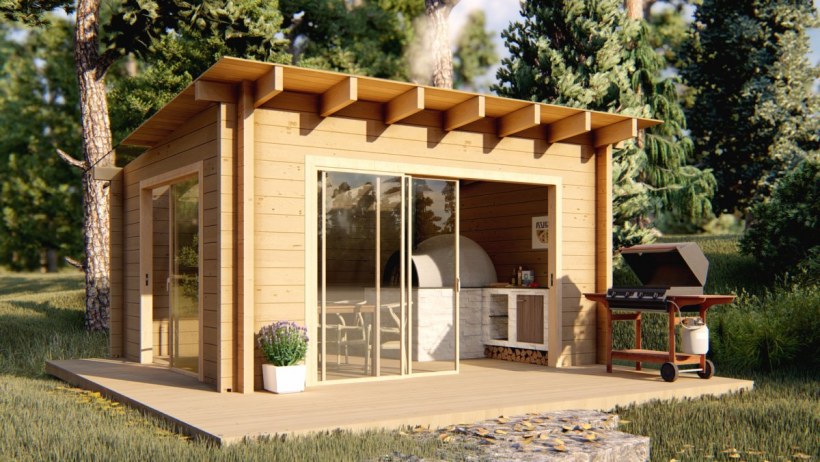 Садовый домик с односкатной крышей