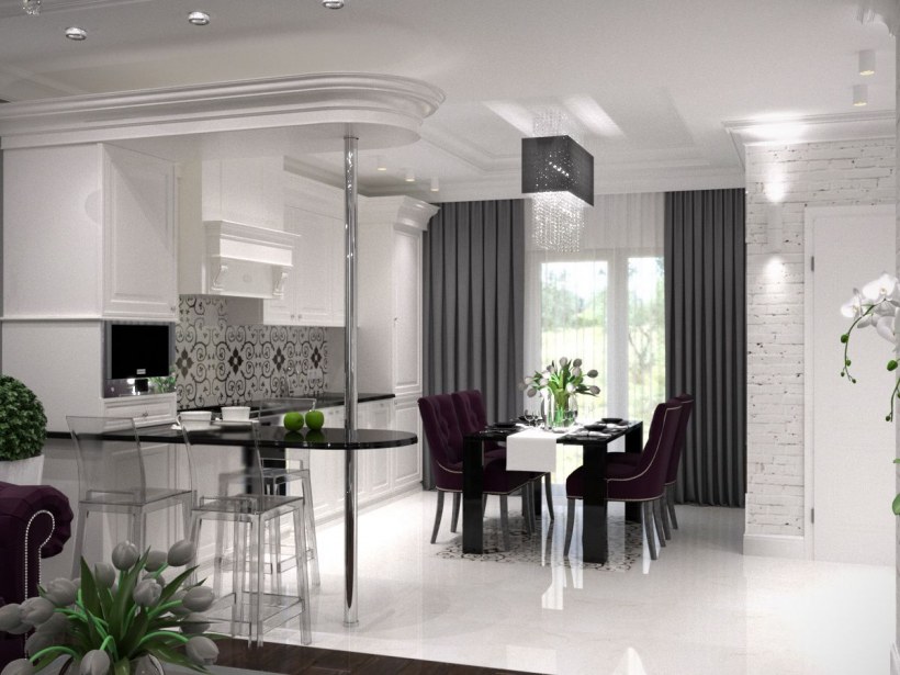 Интерьер кухни-гостиной в таунхаусе