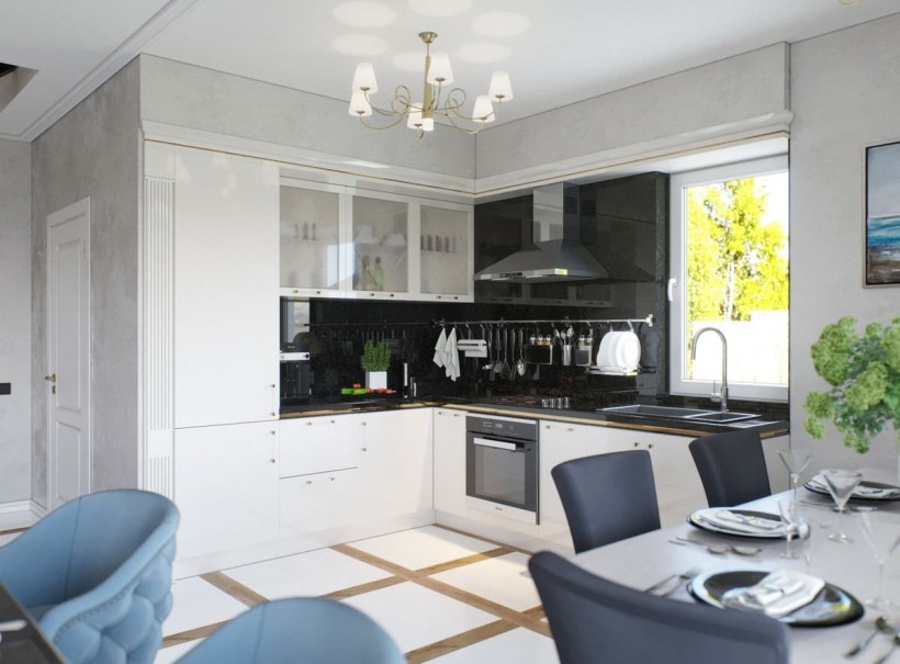 Кухня с гостиной в таунхаусе