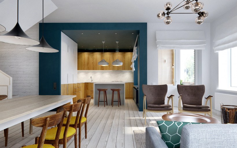 Кухня гостиная в современном скандинавском стиле