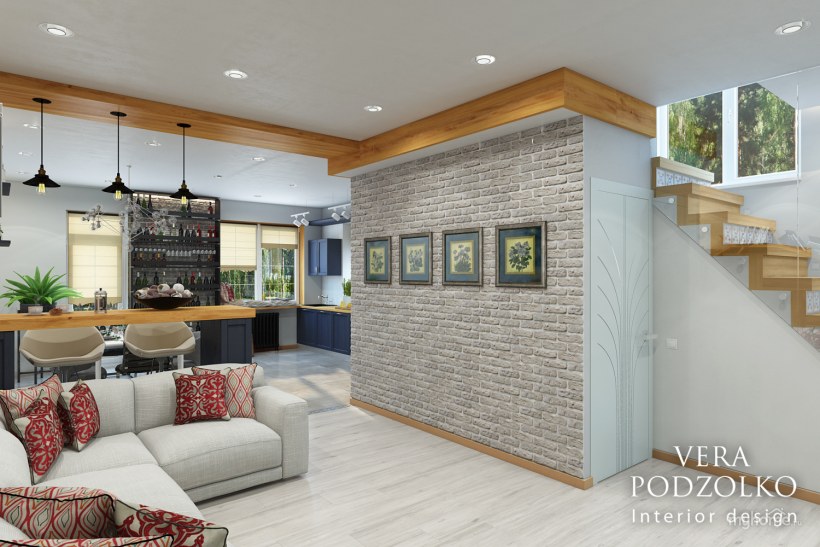 Кухня-гостиная в современном стиле 30 кв в таунхаусе