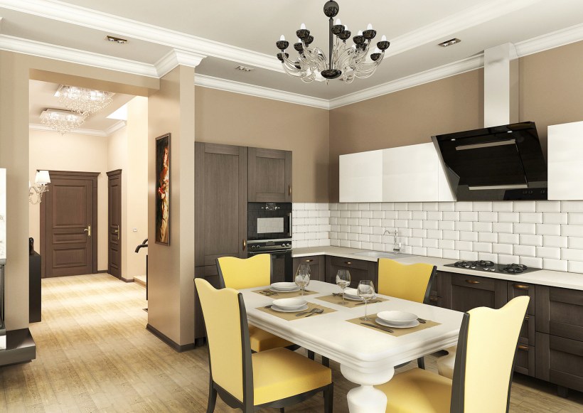 Проходная кухня гостиная