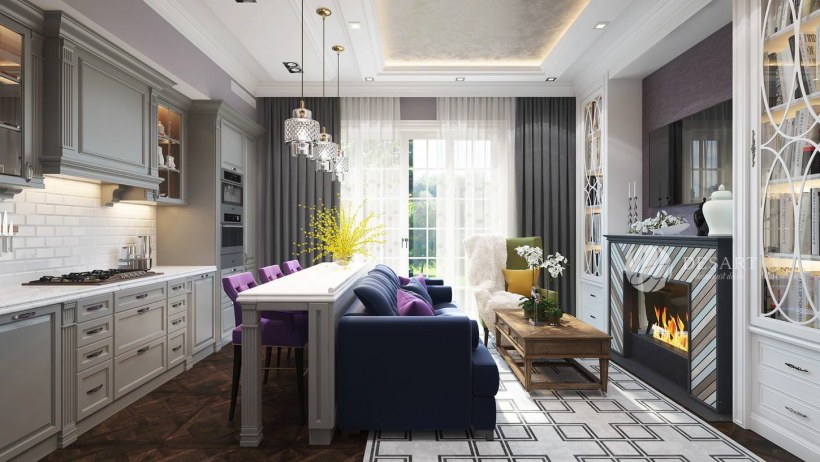 Кухня гостиная в таунхаусе интерьер