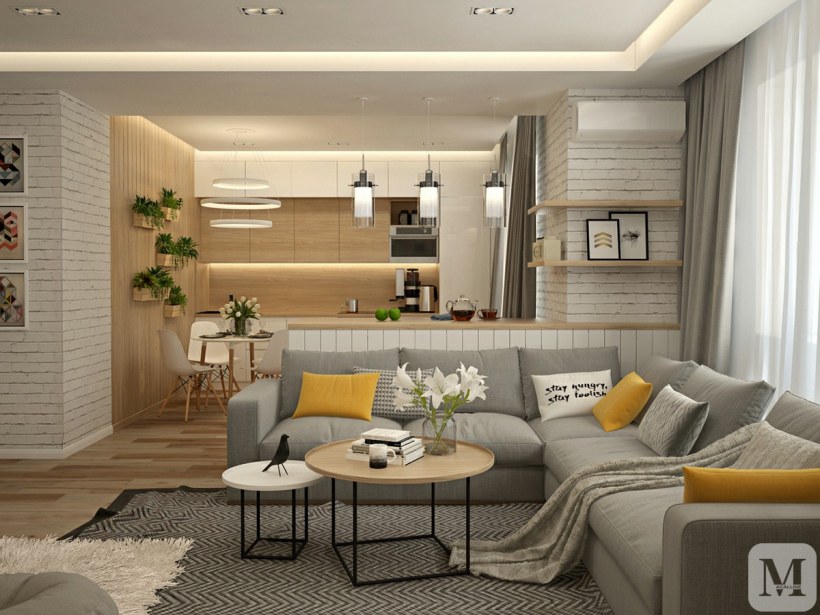 Кухня-гостиная 50 кв.м в таунхаусе