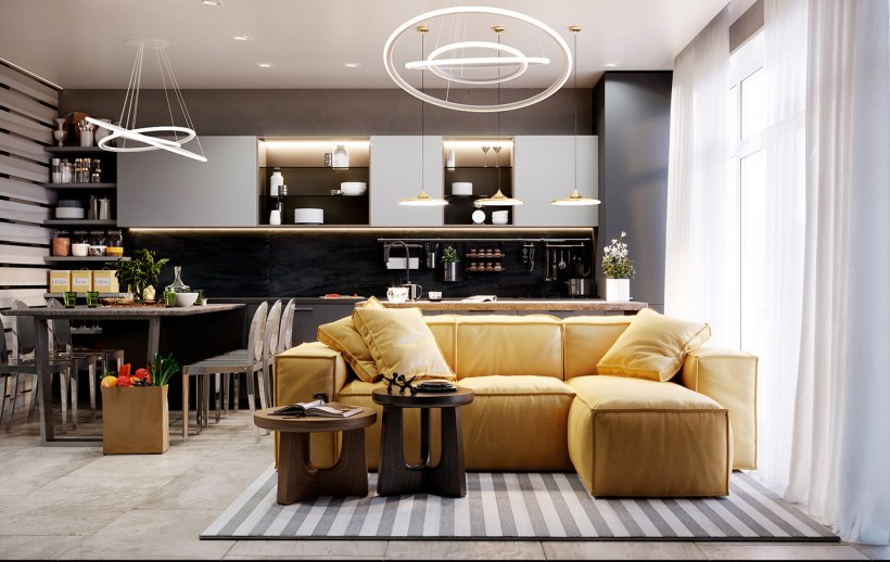 Просторная кухня-гостиная в таунхаусе