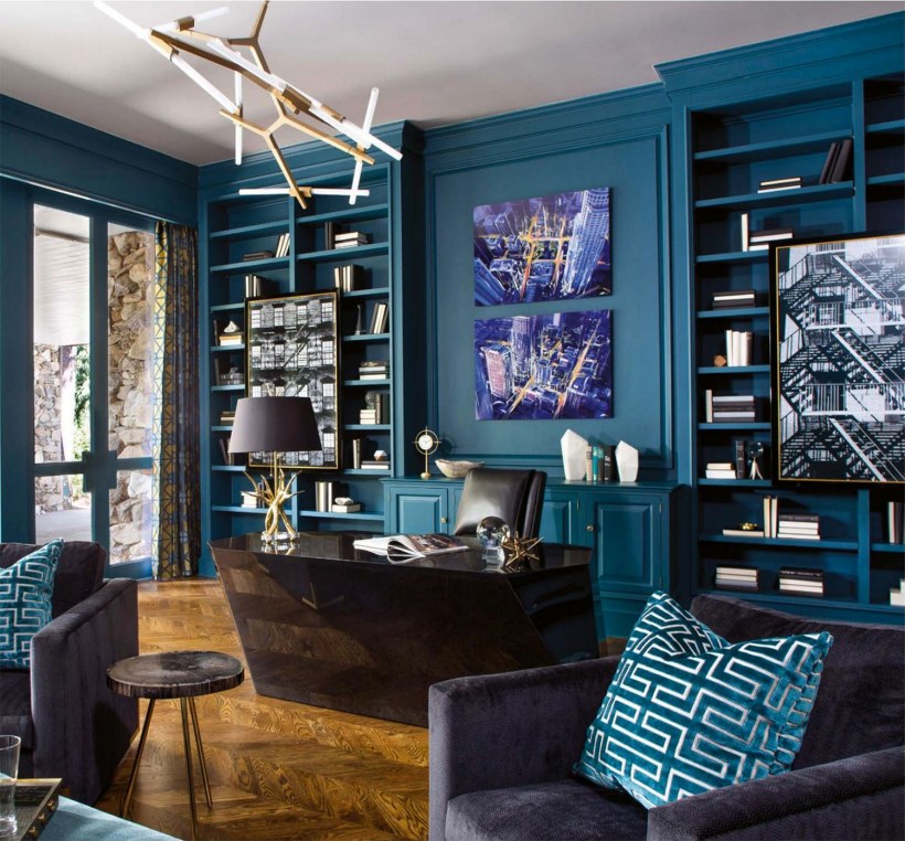 Интерьер кабинета в бирюзовых тонах