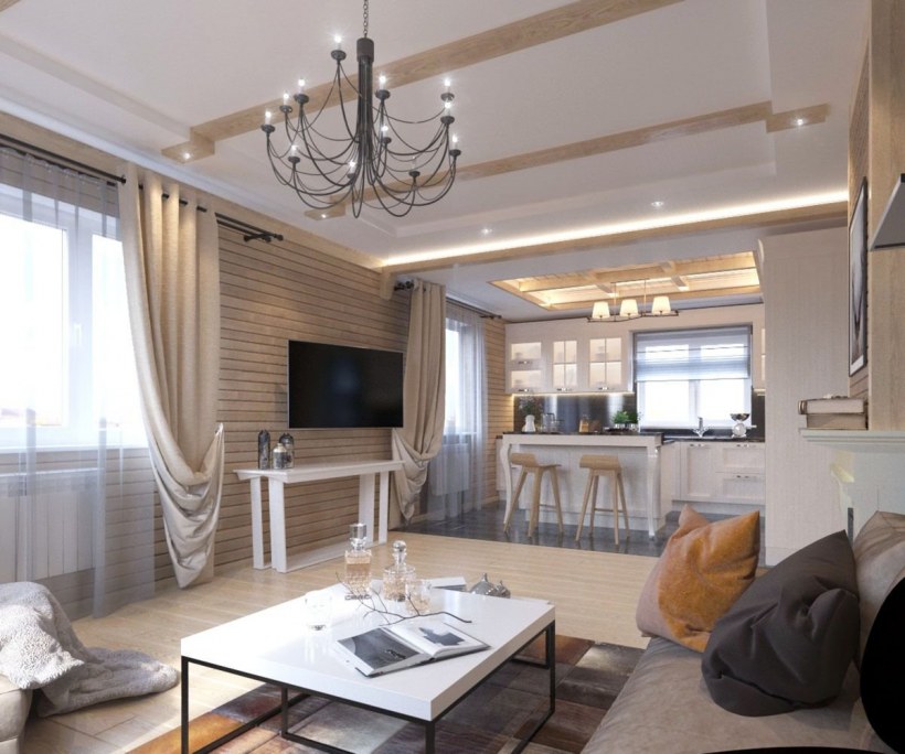 Интерьер большой кухни гостиной