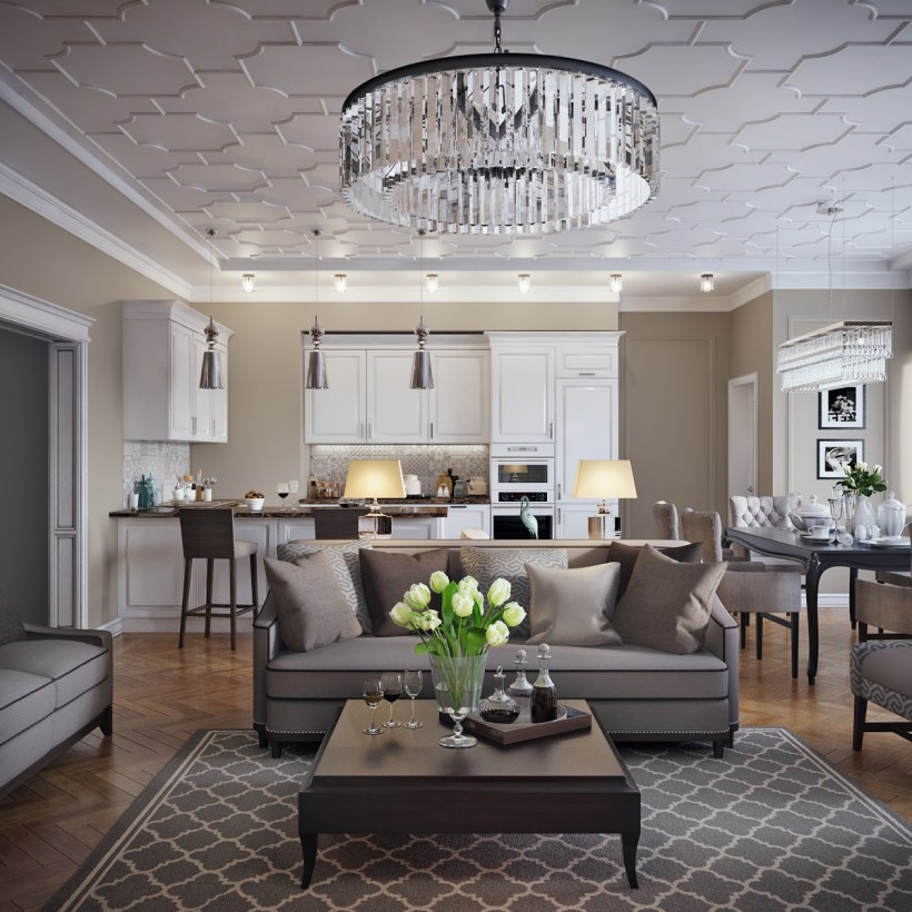 Шикарная кухня гостиная