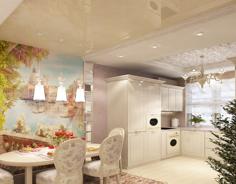 Фреска в стиле Прованс в интерьере кухни