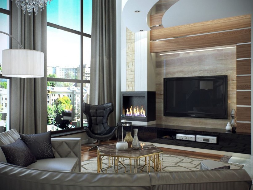 Гостиные с камином в современном стиле
