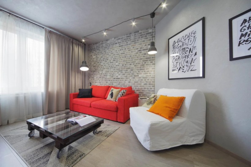 Интерьер лофт гостиная 15кв