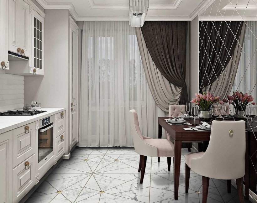 Кухня белая Нео классика 10м