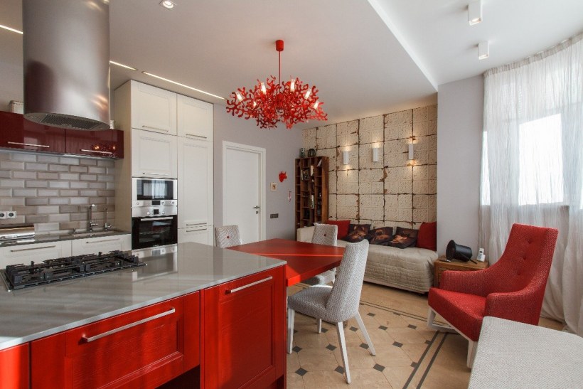 Красная кухня в стиле лофт