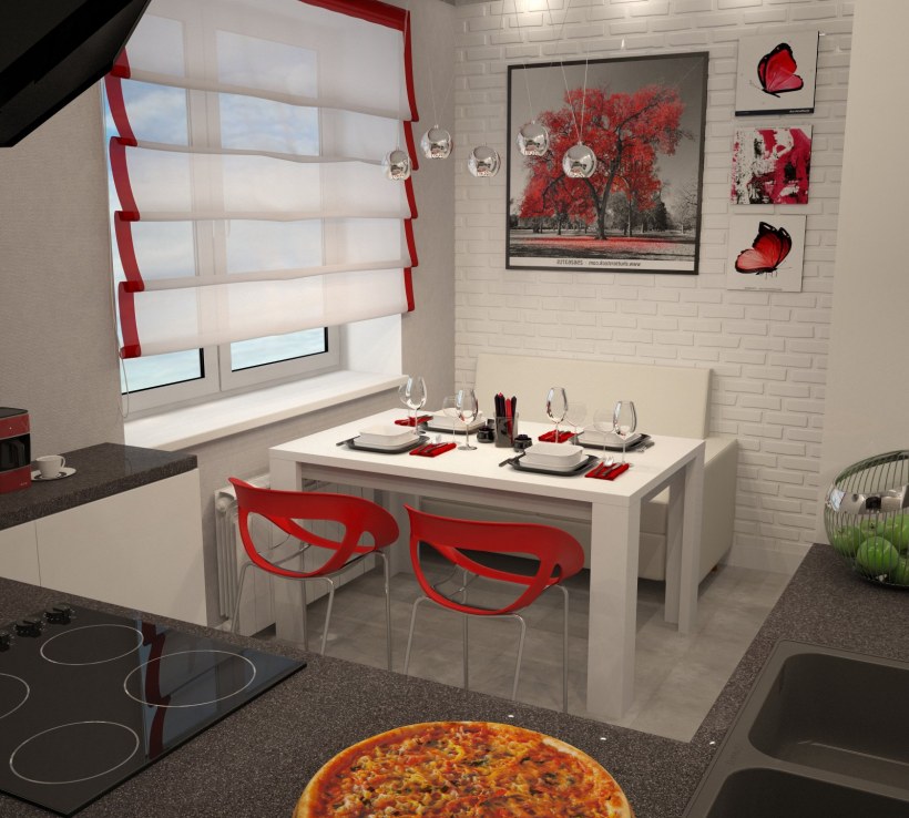 Черно-белая кухня с яркими акцентами