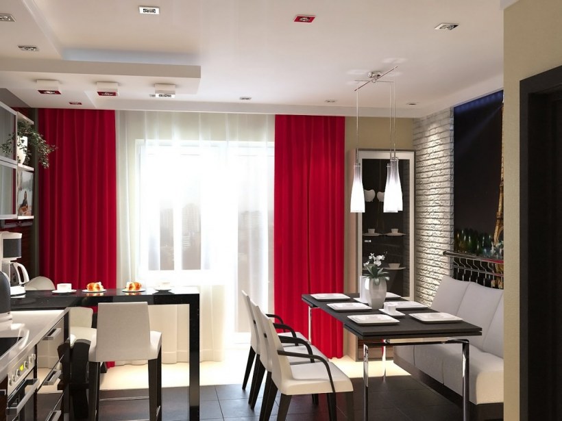 Белая кухня с красными акцентами