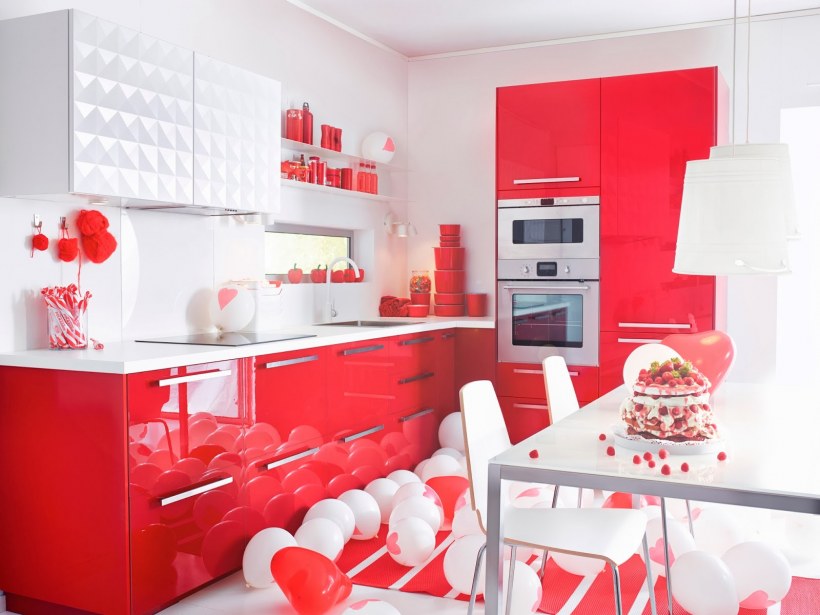 Красно белая кухня икеа